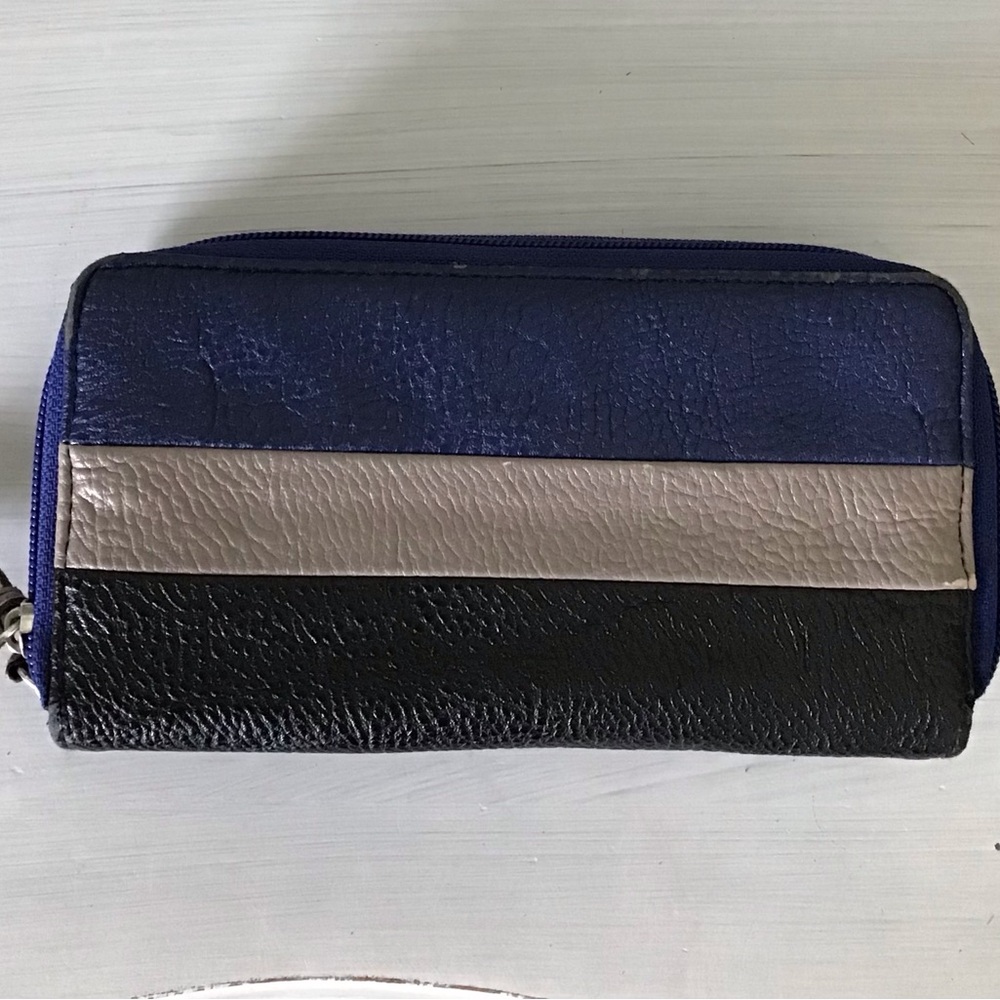 Jessica Simpson Blue and Black Wallet with Gray Stripe